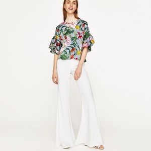 Zara White Extra Flared Trousers New With Tags